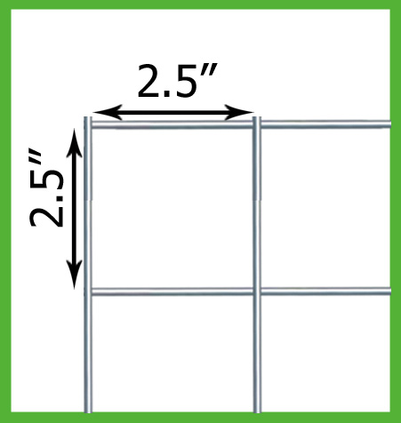 Detail of a 2.5 inch by 2.5 inch welded mesh panel opening